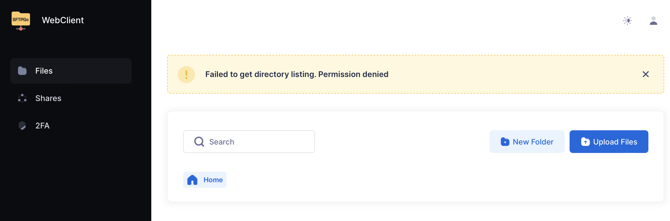 SFTPGo directory listing permission error